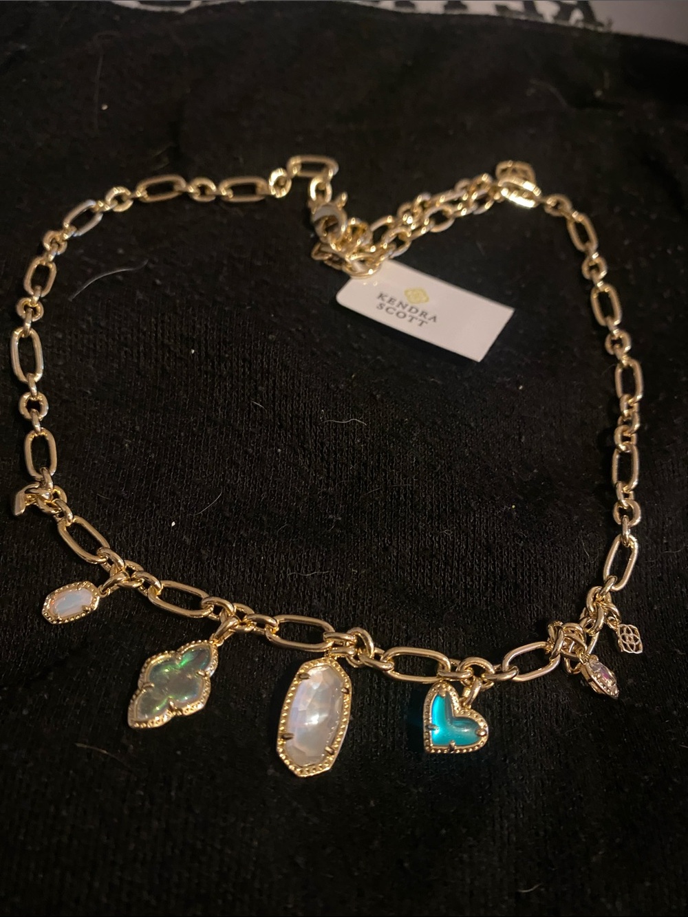 Kendra Scott Gold Multicharm Necklace with Opalescent, Teal & Iridescent Accents